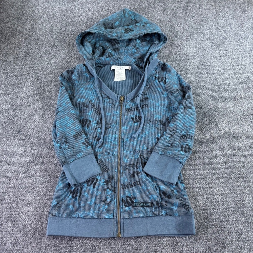 Disneyland Resort Hoodie‎ Kids XS Blue Mickey Mouse Waffle Knit Zip Up Jacket